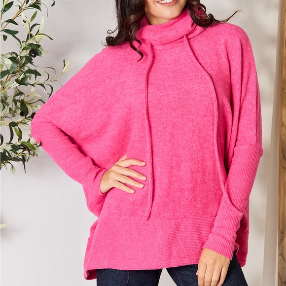 Zenana Cozy Authority Sweater Mock Neck Top & Long Pants Set in B Lavender